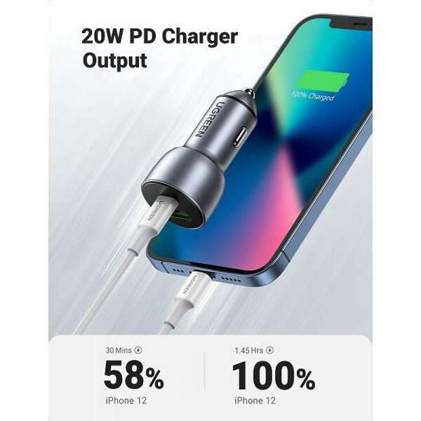 UGREEN CD213 Auto Punjac ALU kuciste PD 52.5W