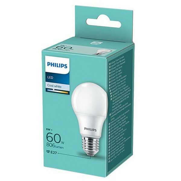 PHILIPS  8W(60W) A60 E27 CW FR ND 1PF/6