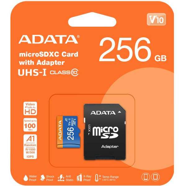 ADATA MICRO SD.256GB+SD adapter AUSDX256GUICL10A1-RA1