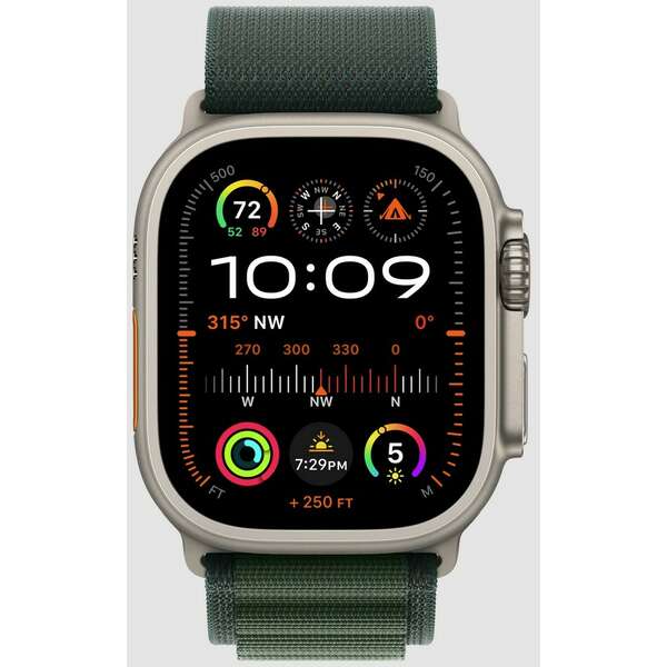 APPLE Watch 49mm Loop Dark Green Alpine Loop - Small - Natural Titanium Finish mxmu3zm/a