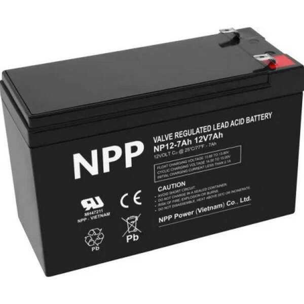 NPP NP12V-7Ah, AGM BATTERY, 151x65x94x100, 1,97KG, BLACK