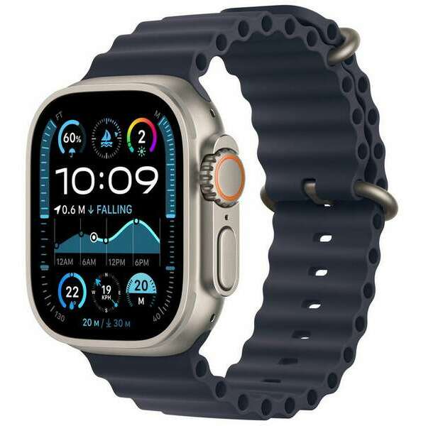 APPLE Watch 49mm Band Navy Ocean Band - Natural Titanium Finish mxth3zm/a