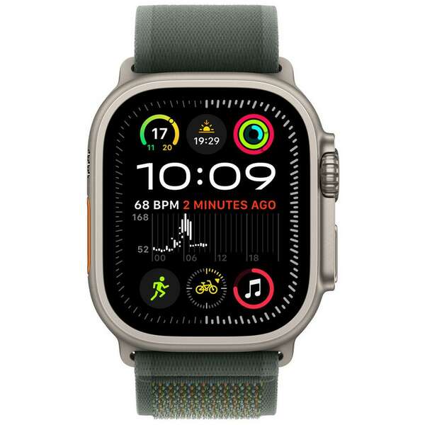 APPLE Watch 49mm Loop Green Trail Loop - S/M - Natural Titanium Finish mxtn3zm/a