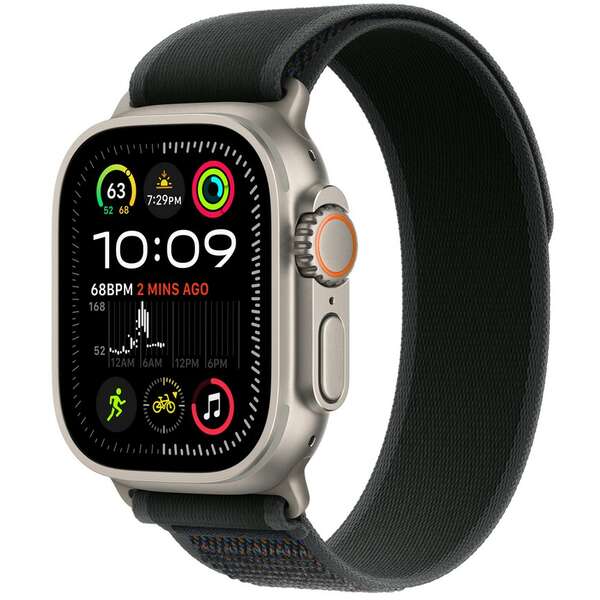 APPLE Watch 49mm Loop Black Trail Loop - S/M - Natural Titanium Finish mxtq3zm/a