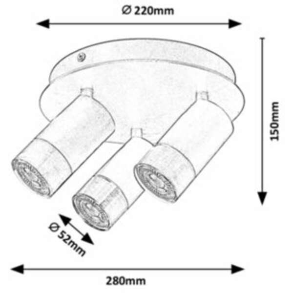 RABALUX Zircon, unutrašnja metal plafonjera spot, 3xGU10