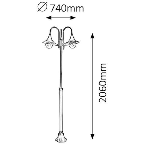 RABALUX Konstanz kandilaber, visina 2,2m 3x100W crno IP44
