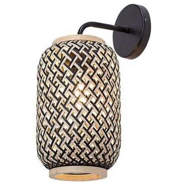 RABALUX Adalla, mat crna metalna zidna lampa sa ratanskim abažurom, E27 1x40W, IP20