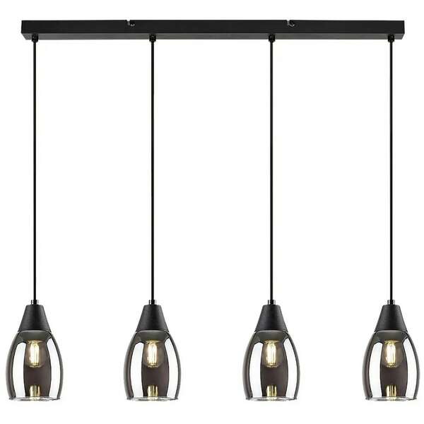 RABALUX Ilmari, visilica metal crna/dimljeno staklo, 4xE27, tekstilni kabal, visina 120cm, dužina 72cm