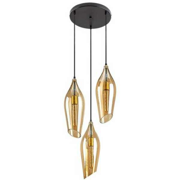 RABALUX Bellini, visilica metal crna/staklo amber, E27 3xMAX60W, without bulb, shade: H40cm, D14cm, lamp: D30cm, H100cm with textile cable