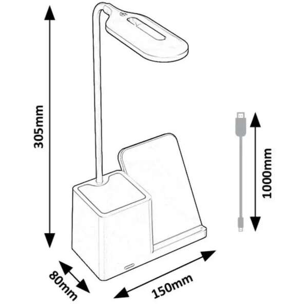 RABALUX Cerie, stona crna, wireless punjac za mobilni, dimabilna, LED 3000-6500K