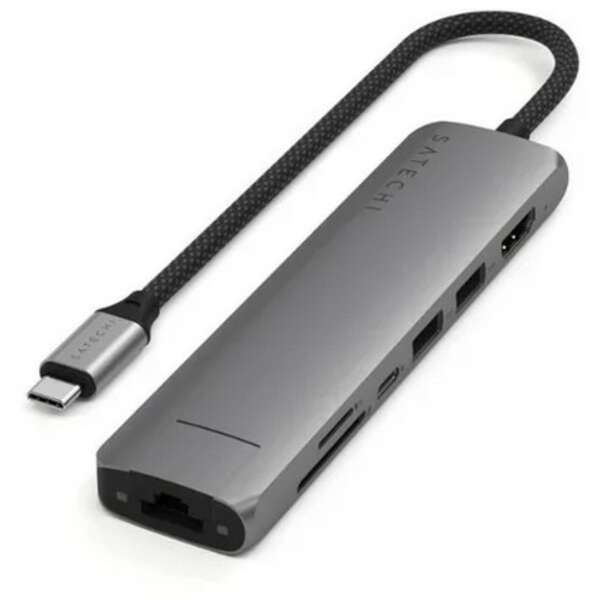 SATECHI 7-in-1 USB-C Slim Multiport Adapter with Ethernet Silver ST-P7SS HUB