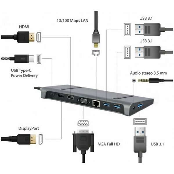 Gembird A-CM-COMBO9-02, USB type-C 9-u-1 adapter