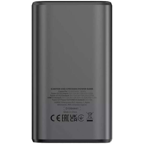 CANYON Power Bank 10000mAh 30W Dark Grey CNS-CPB130DG