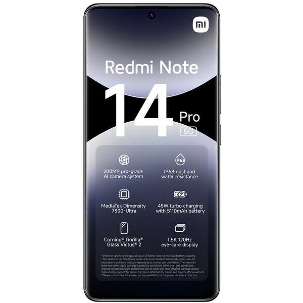 XIAOMI Redmi Note 14 Pro 5G 8GB/256GB Midnight Black MZB0I8MEU
