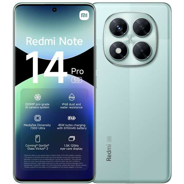 XIAOMI Redmi Note 14 Pro 5G 8GB/256GB Coral Green MZB0INNEU