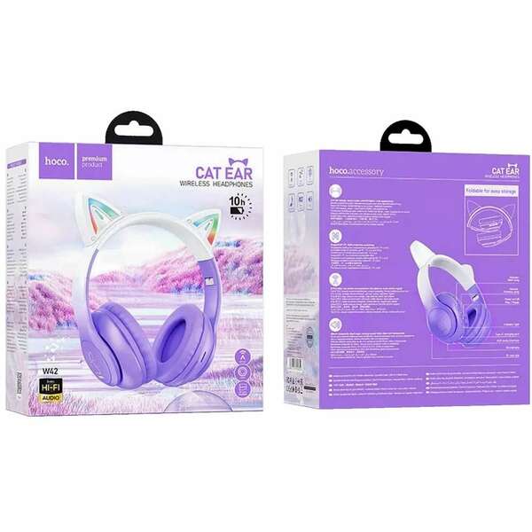 HOCO W42 Cat Ear Purple Grape Bluetooth Bezicne Slusalice