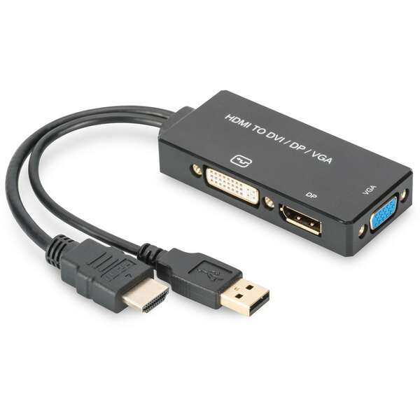 DIGITUS Adapter HDMI na DP/DVI/VGA 0.2m crni