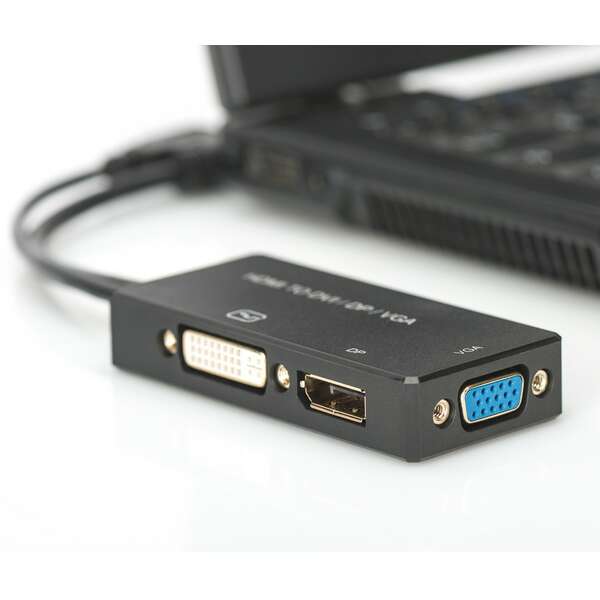DIGITUS Adapter HDMI na DP/DVI/VGA 0.2m crni