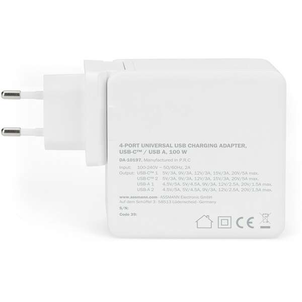 DIGITUS Univerzalni GaN zidni punjac 100W beli