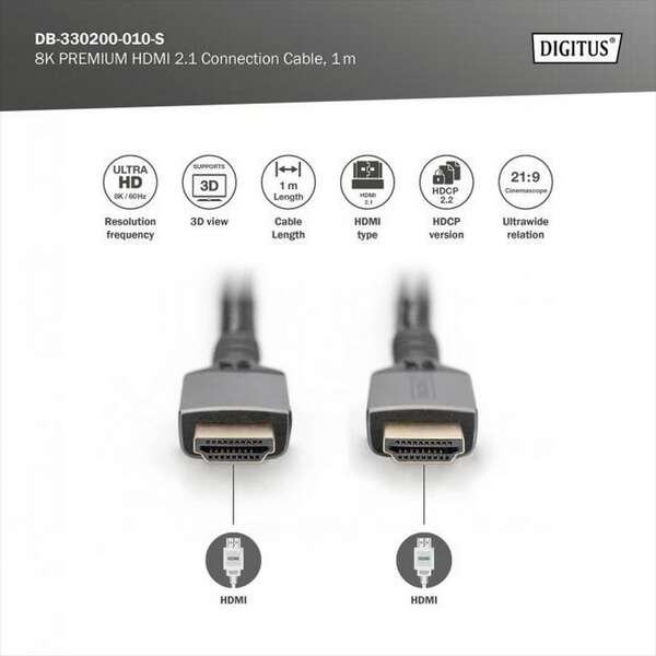 DIGITUS Kabl premijum HDMI na HDMI 2.1 8K 1m crni
