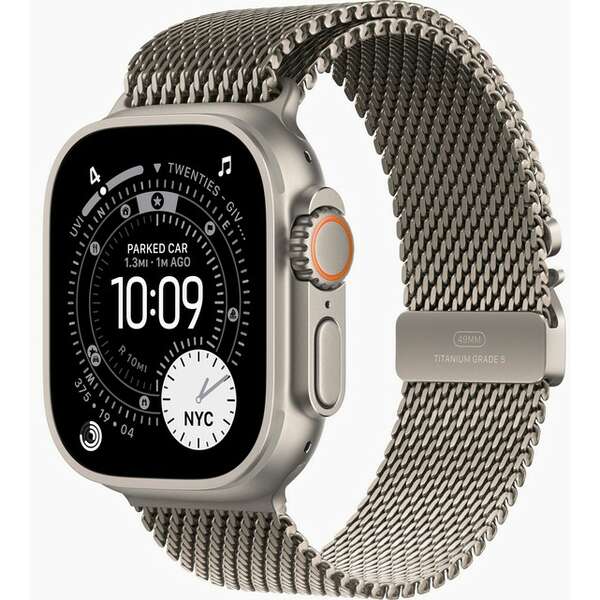 APPLE Watch Ultra 3 Cellular 49mm Natural Titanium Case with Natural Titanium Milanese Loop - Small meww4se/a