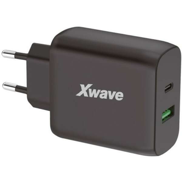 X WAVE GaN65w-AC 65W USB-A + USB-C, Crni