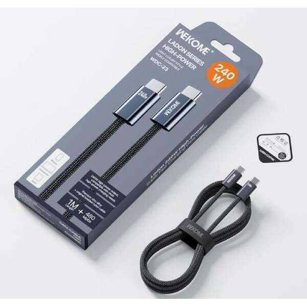 WEKOME WDC-23 Kabl 3.1 USB TIP C M/M 1m 240W/480Mb  Crni