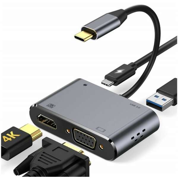 E-GREEN Adapter USB 3.1 tip C (M) - VGA + USB3.0 + tip C (F) 