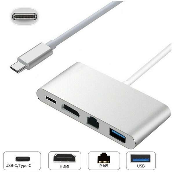 E-GREEN Adapter USB 3.1 Tip C(M) - HDMI+USB 3.0+Tip C+RJ45(F)