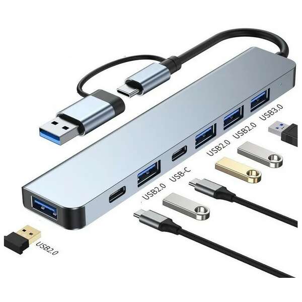 E-GREEN Adapter USB 3.0/USB 3.1 tip C (M) - USB 3.0 + 4 x USB 2.0 + 2 x tip C (7 u 2)