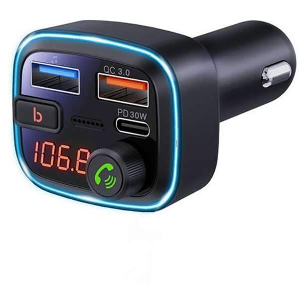 Xwave BT 20 FM transmiter za auto, BT, LED, USB, 3D Surround, USB-TypeC PD30W+QC3.0 brzo punjenje