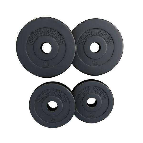 GORILLA SPORTS Set plasticnih olimpijskih tegova 30 kg (2x5 + 2x10 kg)