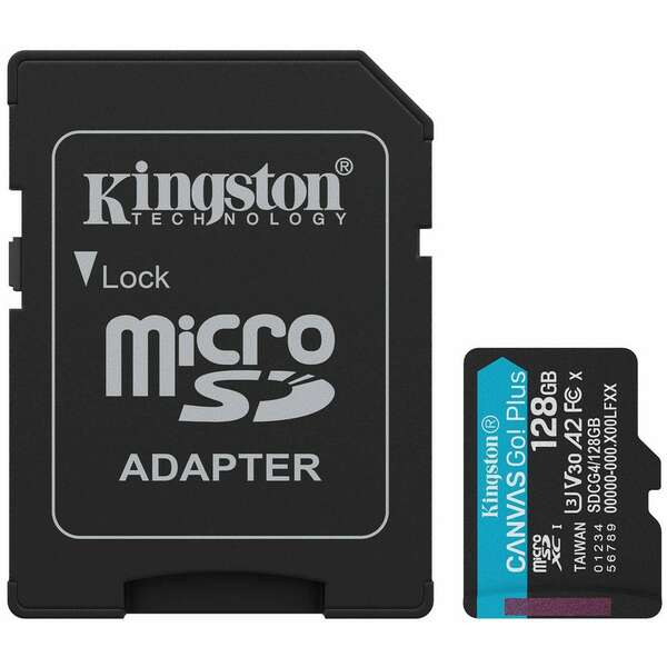 KINGSTON CanvasGo!Plus SDCG4, MicroSD 128GB+adapter, UHS-I, Class 10 