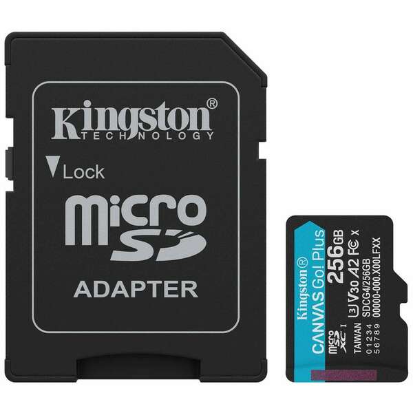 KINGSTON CanvasGo!Plus SDCG4, MicroSD 256GB + adapter, UHS-I, Class 10