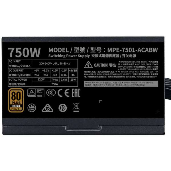 COOLER MASTER MWE Bronze V3 750W (MPE-7501-ACABW-3BEU) 5Y