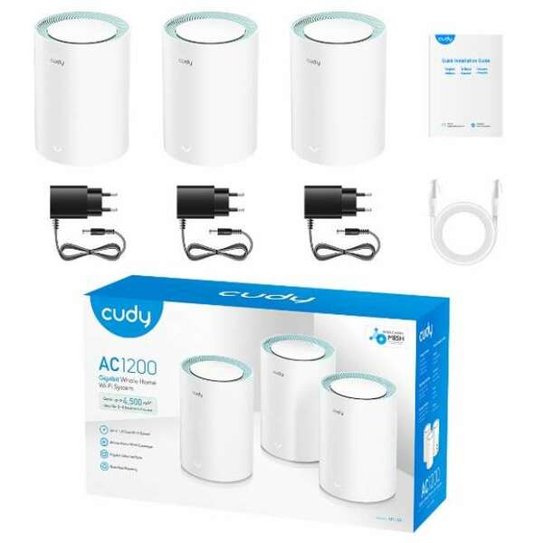 CUDY Whole Home Wi-Fi Gigabit Mesh System M1300 AC1200 Dual Band(3-Pack)