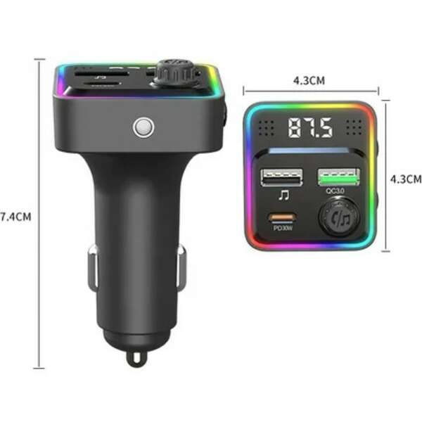 KETTZ FM Transmiter i Punjac Floyd – 2×USB QC3.0 + Type-C PD30W, LED