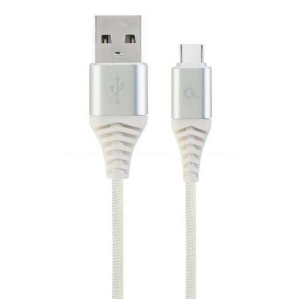 GEMBIRD Premium cotton braided Type-C USB charging and data cable 2m silver/white