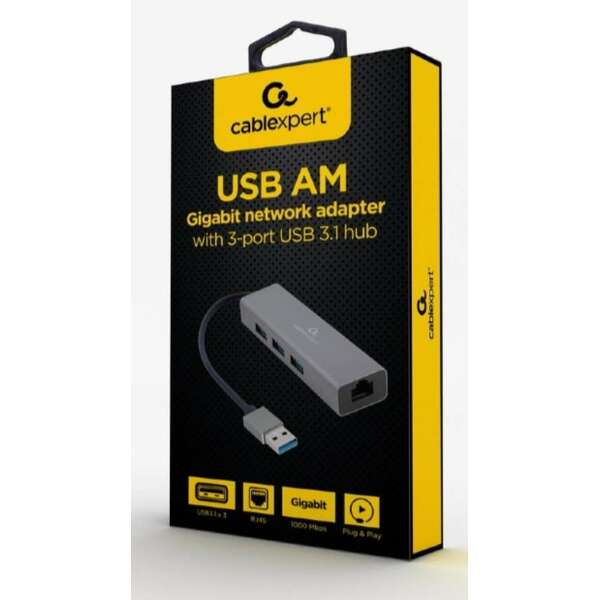 GEMBIRD A-AMU3-LAN-01 USB AM Gigabit network adapter with 3-port USB 3.0 hub