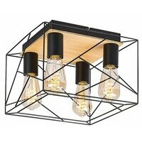 RABALUX Boire, plafonska lampa, crna metalna/drvena lampa sa crnim metalnim abažurom, E27 4x40W, IP20
