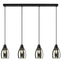 RABALUX Ilmari, visilica metal crna/dimljeno staklo, 4xE27, tekstilni kabal, visina 120cm, dužina 72cm