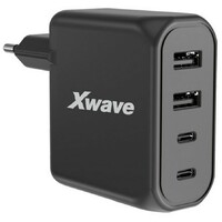 X WAVE GaN100-2A2C 100w, 2USB-A + 2USB-C, Crni