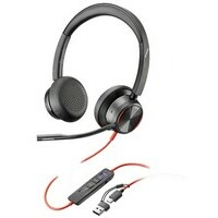 POLY Blackwire 8225 Stereo MS Teams Cert USB-C Headset + USB-CA Adapter, Black (8X225AA)