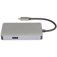 E-GREEN Adapter USB 3.1 tip C (M) - HDMI+VGA + 2 x USB3.0 + RJ45 + tip C (F) sivi