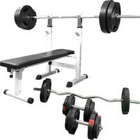 GORILLA SPORTS Podesiva benc klupa sa stalkom i setom tegova 100 kg bela